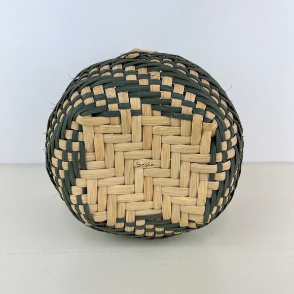 Handmade Woven Basket with Wood Handle Signed Sosse - Picture 5 of 7